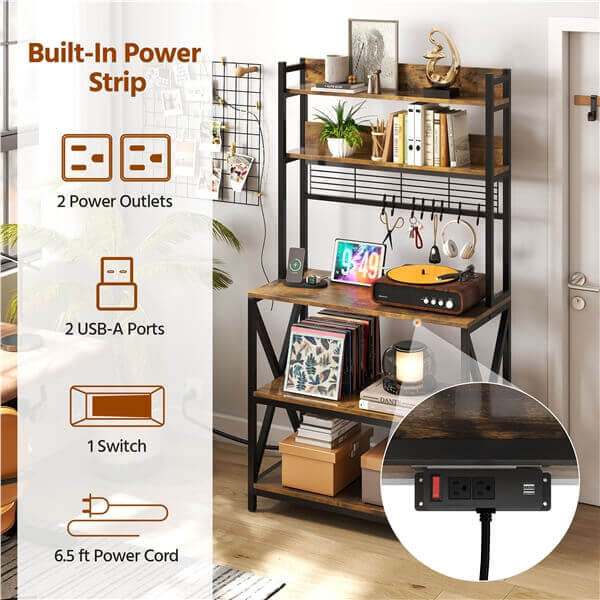 Yaheetech Kitchen Bakers Rack with Power Outlet & LED Lights - Image 11