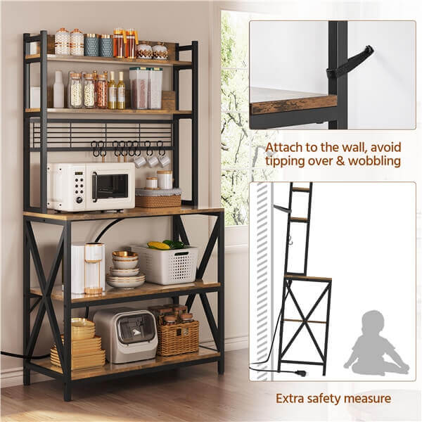 Yaheetech Kitchen Bakers Rack with Power Outlet & LED Lights - Image 13
