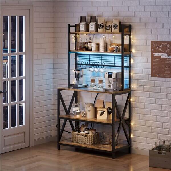 Yaheetech Kitchen Bakers Rack with Power Outlet & LED Lights - Image 20