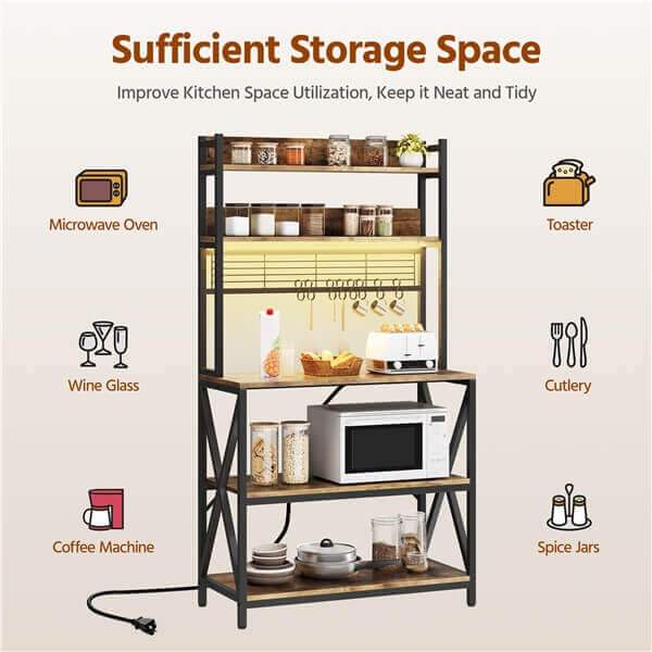 Yaheetech Kitchen Bakers Rack with Power Outlet & LED Lights - Image 7