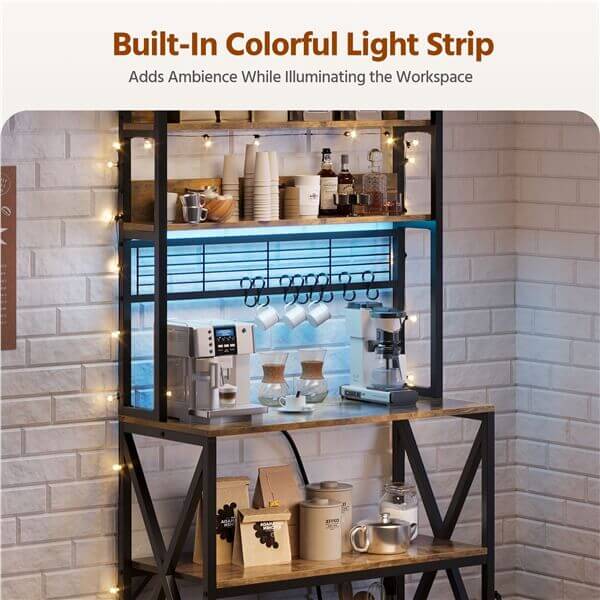 Yaheetech Kitchen Bakers Rack with Power Outlet & LED Lights - Image 8