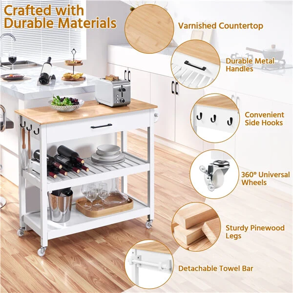 Yaheetech Kitchen Island Cart on Wheels with Bamboo Tabletop - Image 6