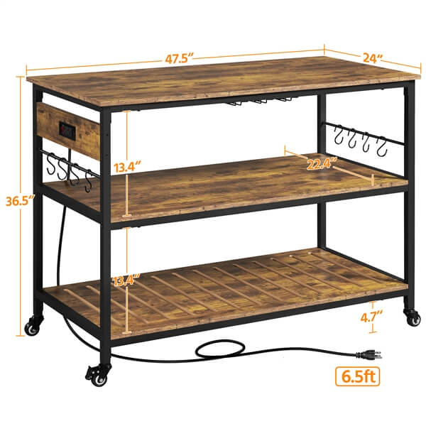 Yaheetech Kitchen Island Cart with Power Outlet - Image 3