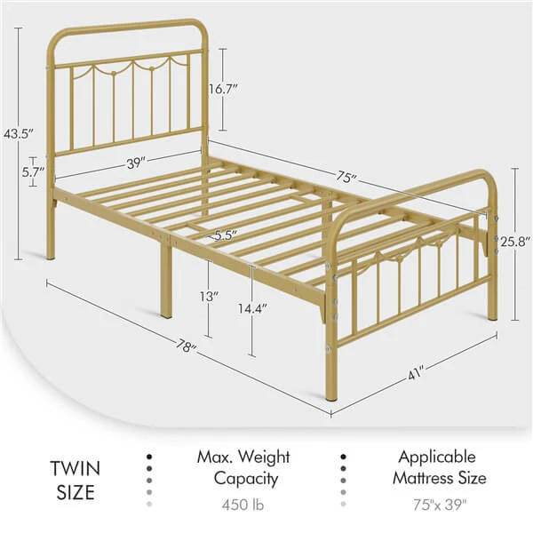 Yaheetech Metal Bed Frame with Vintage Headboard and Footboard - Image 7