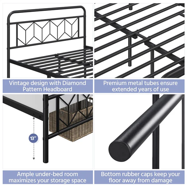 Yaheetech Metal Platform Bed Frame Mattress Foundation with Diamond Pattern Headboard - Image 10