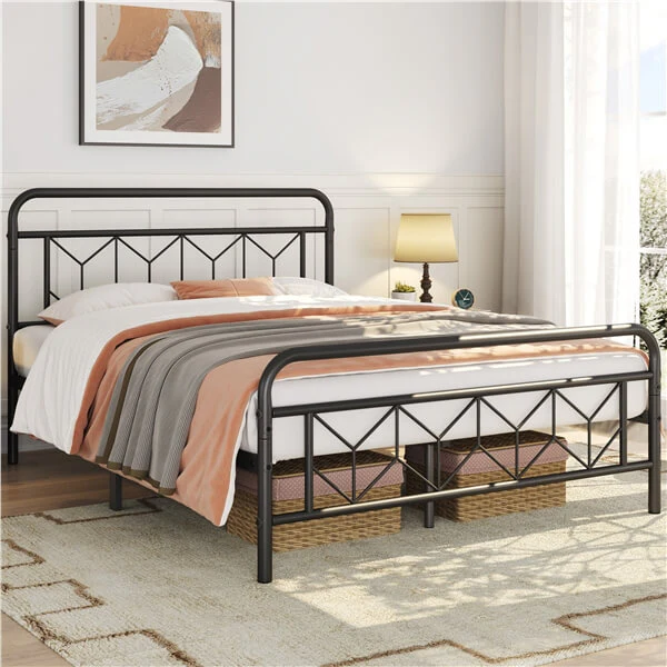 Yaheetech Metal Platform Bed Frame Mattress Foundation with Diamond Pattern Headboard - Image 14