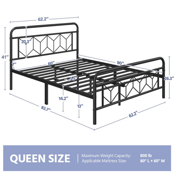 Yaheetech Metal Platform Bed Frame Mattress Foundation with Diamond Pattern Headboard - Image 5