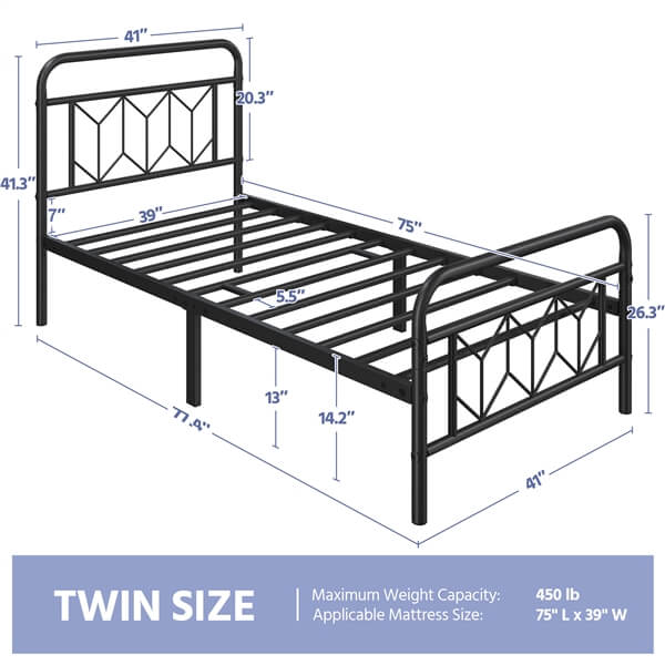 Yaheetech Metal Platform Bed Frame Mattress Foundation with Diamond Pattern Headboard - Image 7