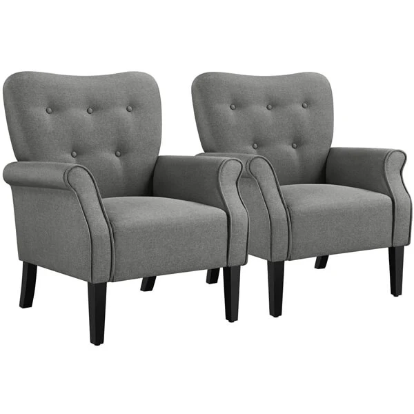 Yaheetech Mid Century Accent Chair with Sturdy Wood Legs and High Back - Image 2