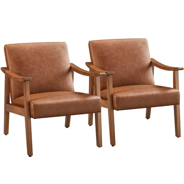 Yaheetech Mid-Century Modern Armchair with Solid Wood Legs - Image 4