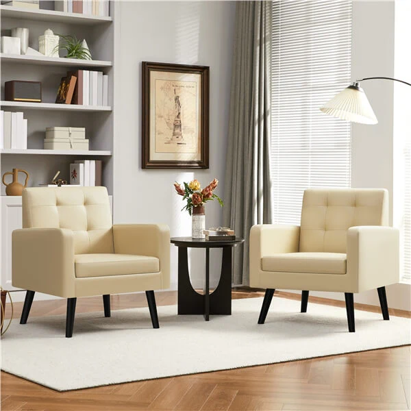 Yaheetech  Mid Century Modern Faux Leather Arm Chair - Image 3