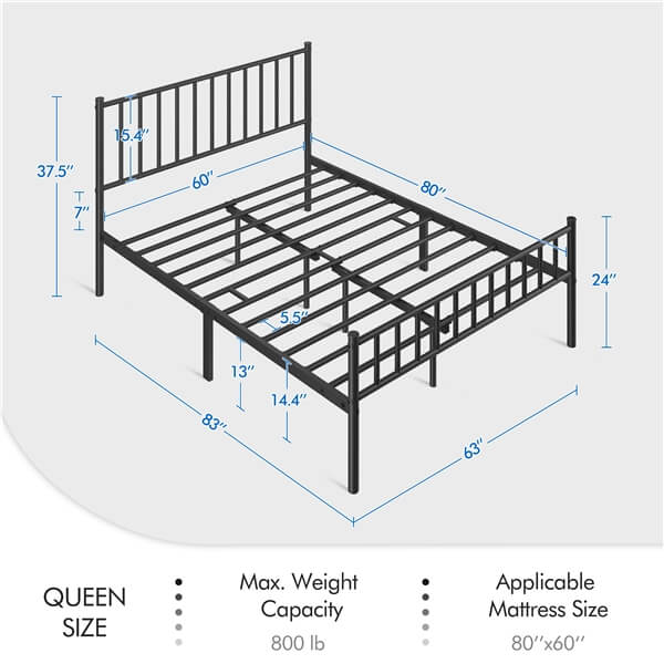 Yaheetech Minimalist Metal Bed Frame with Spindle Headboard and Footboard - Image 5