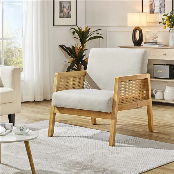 Yaheetech Rattan Armchair with Rattan Armrest and Wood Legs - Image 5
