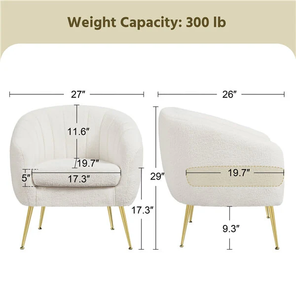 Yaheetech Modern Cozy Vanity Chair with Gold Metal Legs - Image 3