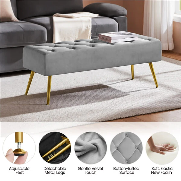 Yaheetech Modern Ottoman Bench Velvet Bench - Image 8