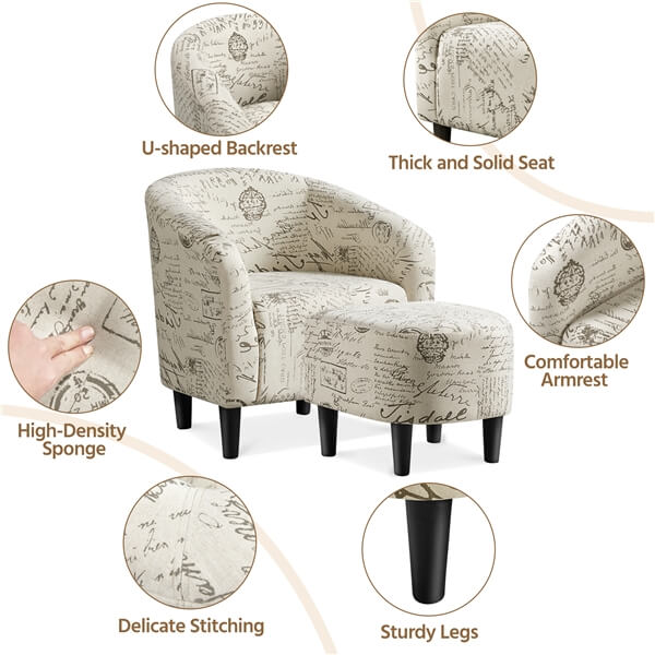 Yaheetech Modren Club Chair with Ottoman - Image 6