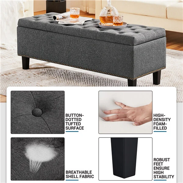 Yaheetech Ottoman with Storage Classic 50-inch Entryway Bench - Image 4
