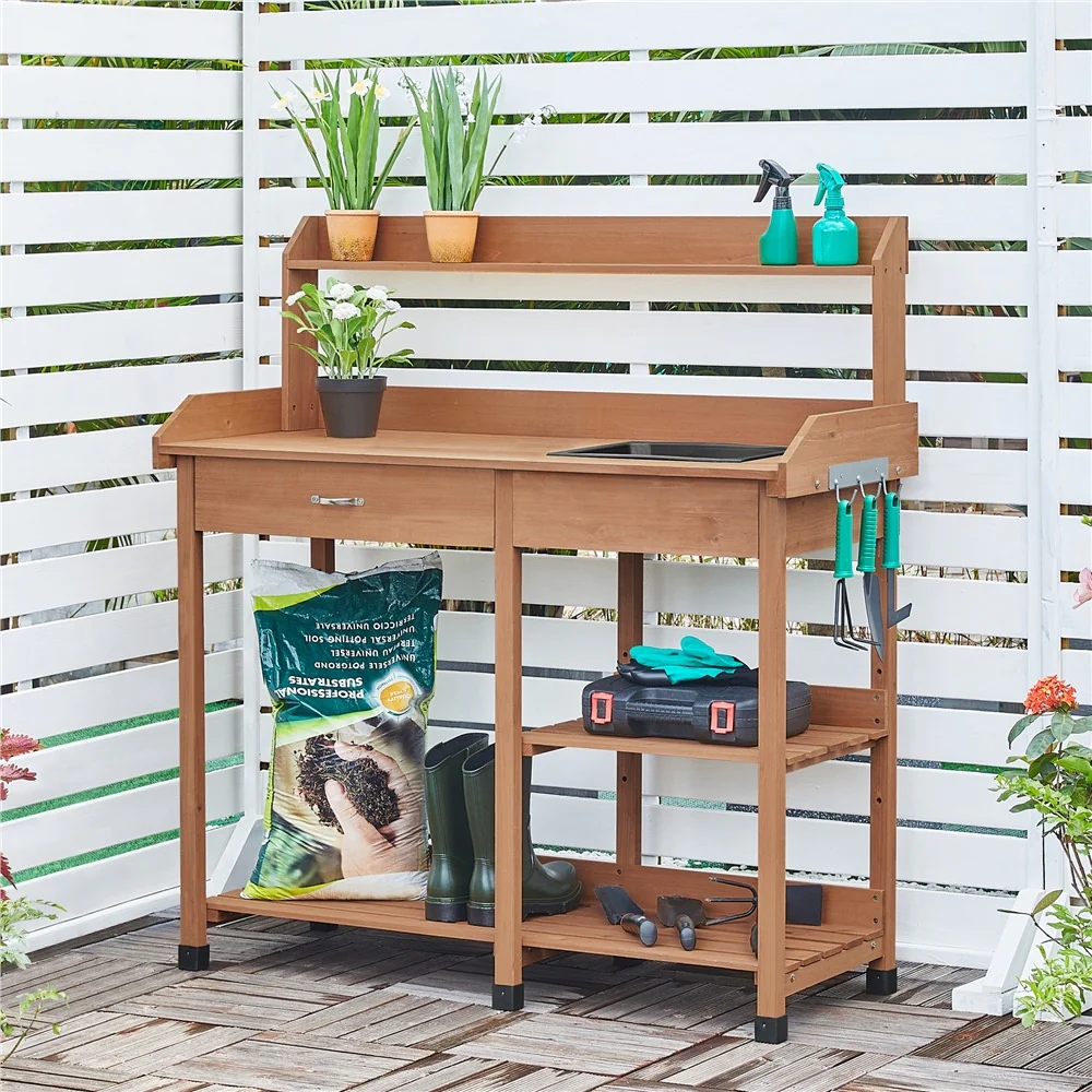 Yaheetech Outdoor Garden Work Bench Sink Drawer Rack Shelves - Image 10