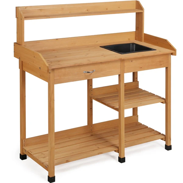 Yaheetech Outdoor Garden Work Bench Sink Drawer Rack Shelves - Image 4