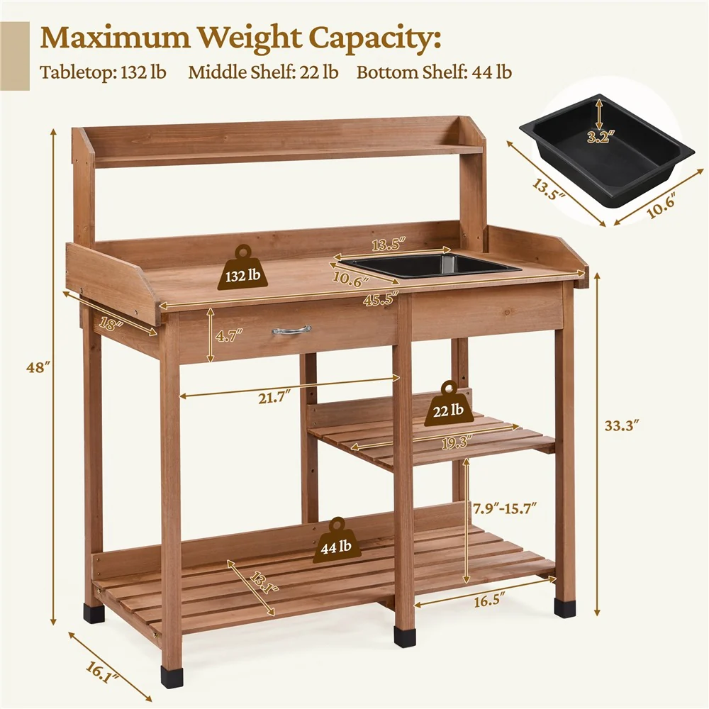 Yaheetech Outdoor Garden Work Bench Sink Drawer Rack Shelves - Image 5