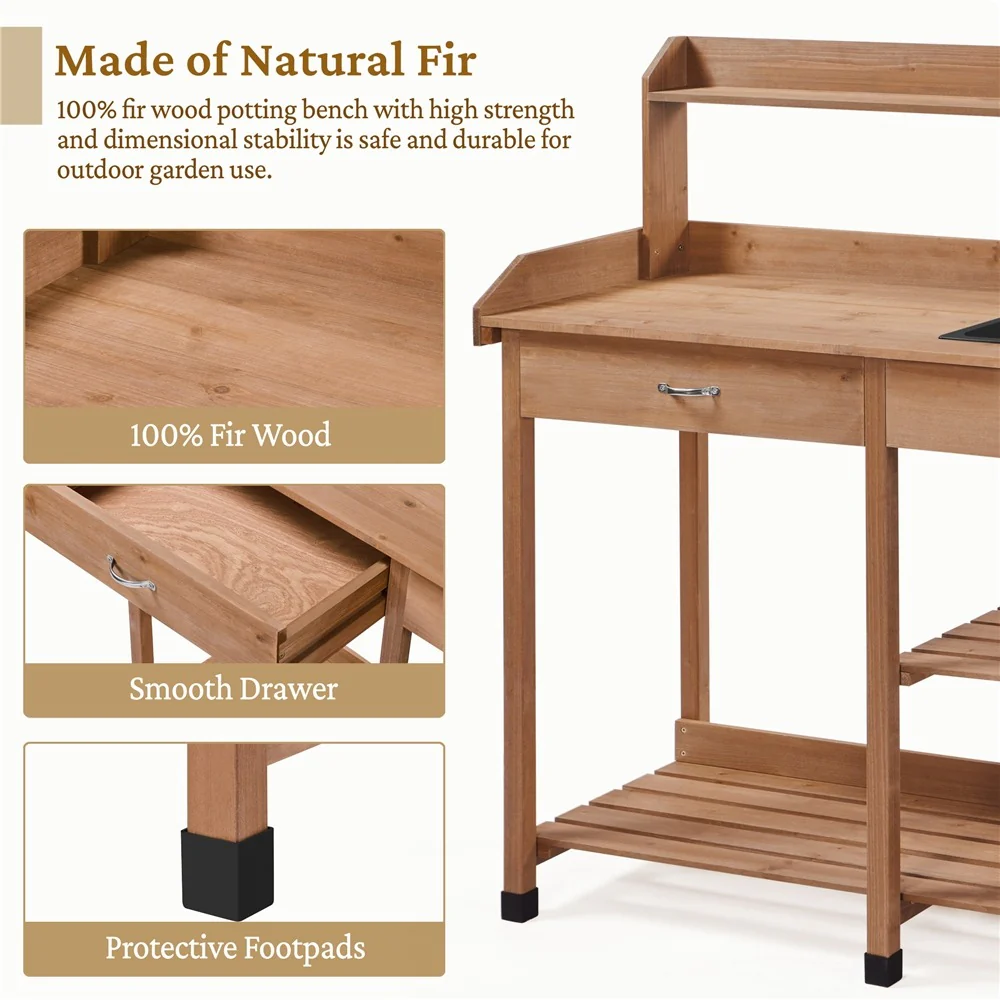 Yaheetech Outdoor Garden Work Bench Sink Drawer Rack Shelves - Image 8