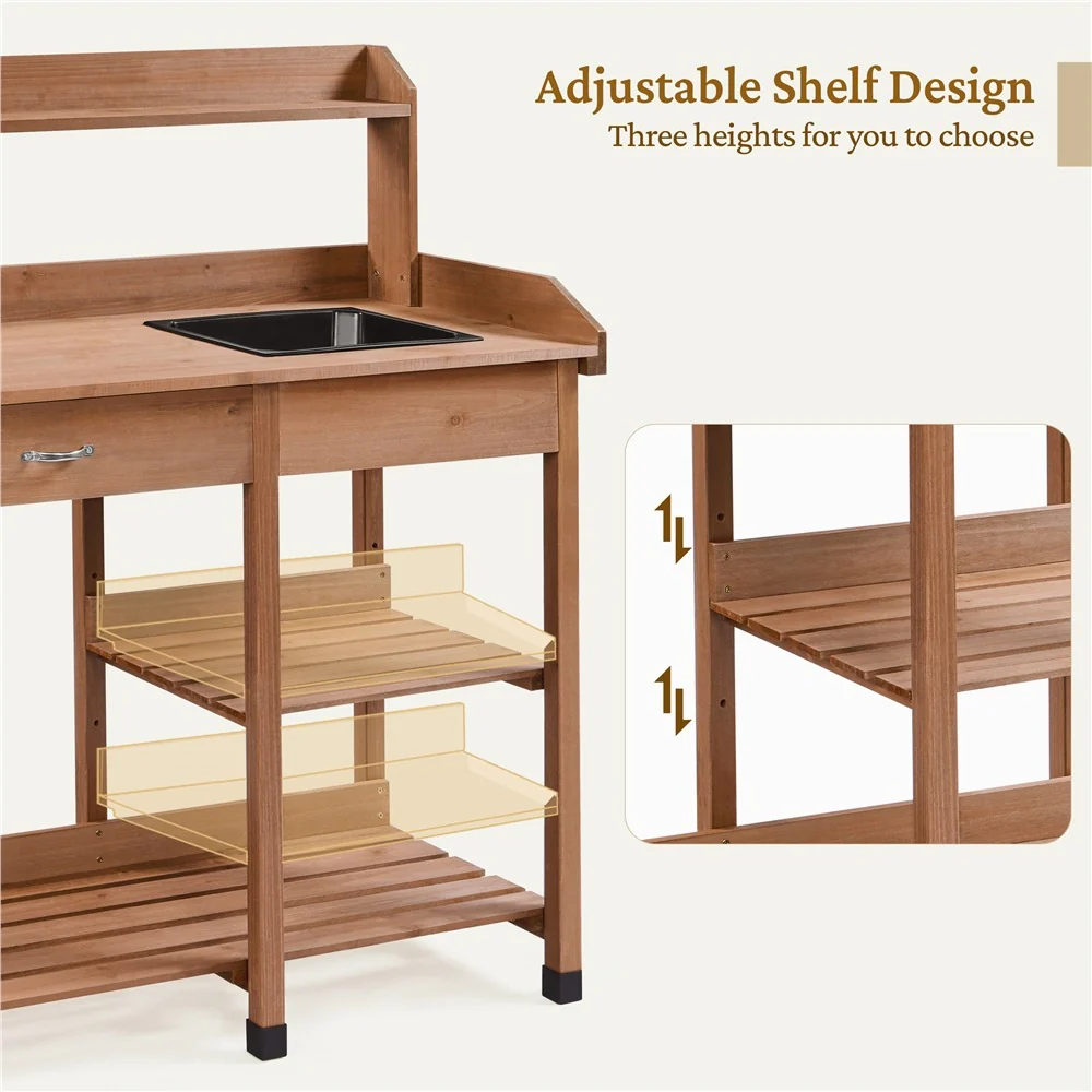 Yaheetech Outdoor Garden Work Bench Sink Drawer Rack Shelves - Image 9