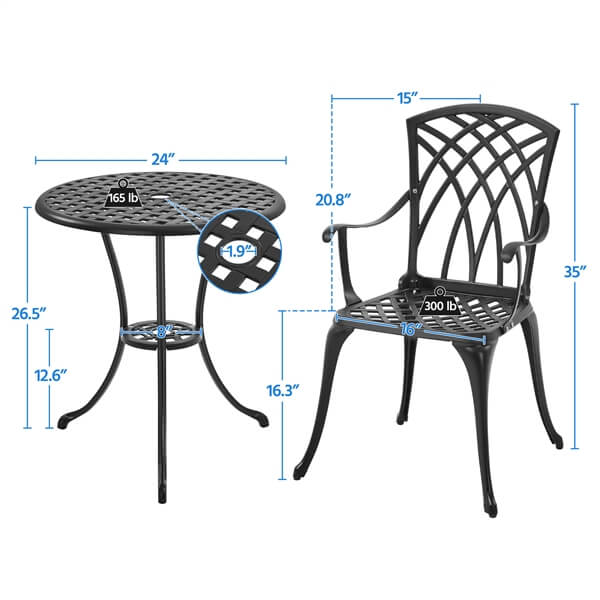 Yaheetech Patio Bistro Set 3-Piece Outdoor Cast Aluminum Table and Chairs Set - Image 3