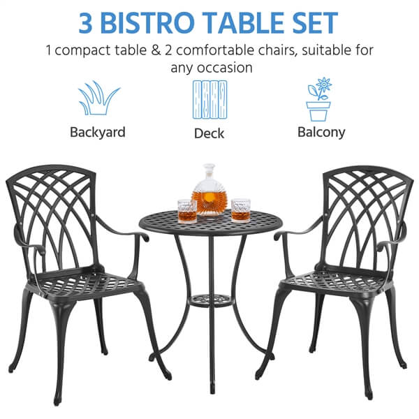 Yaheetech Patio Bistro Set 3-Piece Outdoor Cast Aluminum Table and Chairs Set - Image 5
