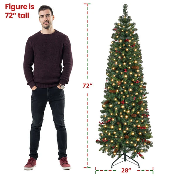 Yaheetech Pre-lit Pencil Christmas Tree with Pinecones - Image 4