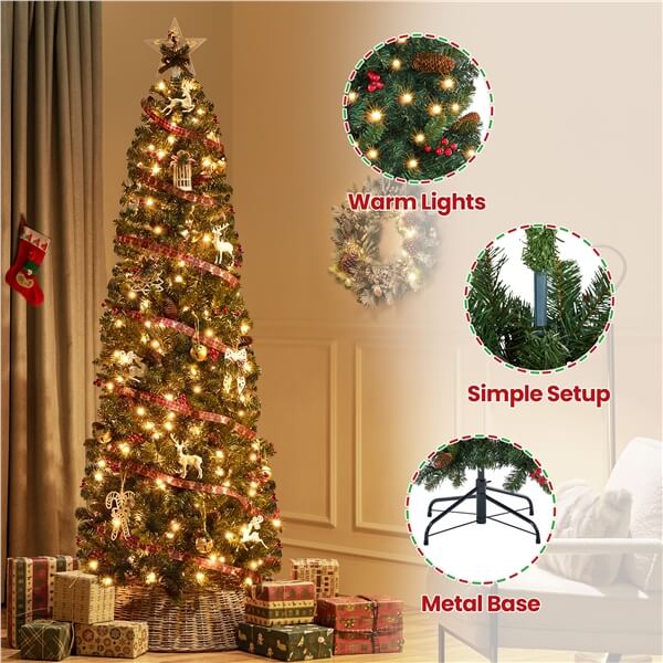 Yaheetech Pre-lit Pencil Christmas Tree with Pinecones - Image 5