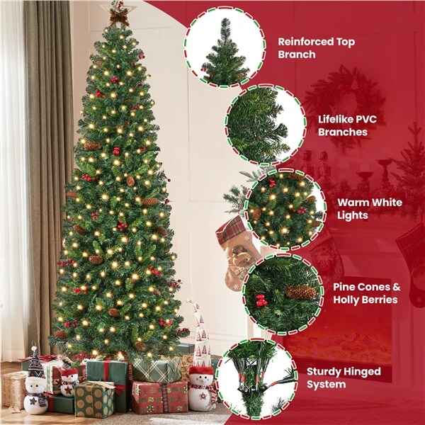 Yaheetech Pre-lit Pencil Christmas Tree with Pinecones - Image 7