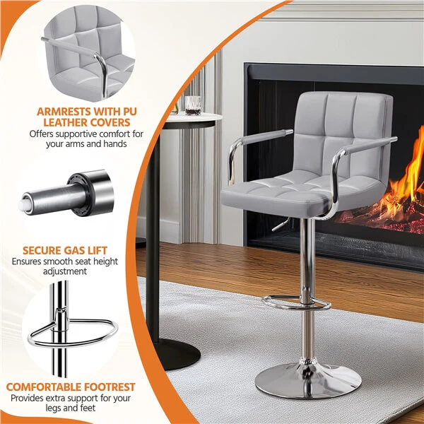 Yaheetech PU Leather Adjustable Swivel Barstools - Image 9