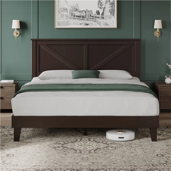 Yaheetech Queen Farmhouse Wood Bed Platform - Image 3
