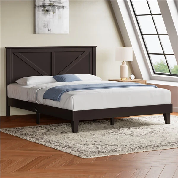 Yaheetech Queen Farmhouse Wood Bed Platform - Image 4