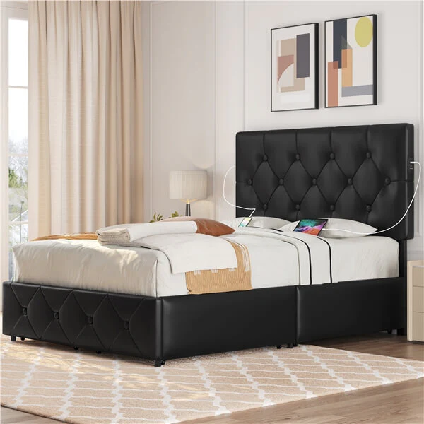 Yaheetech Upholstered Bed Frame with 2 USB Charging Stations - Image 12