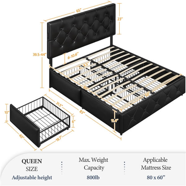 Yaheetech Upholstered Bed Frame with 2 USB Charging Stations - Image 4