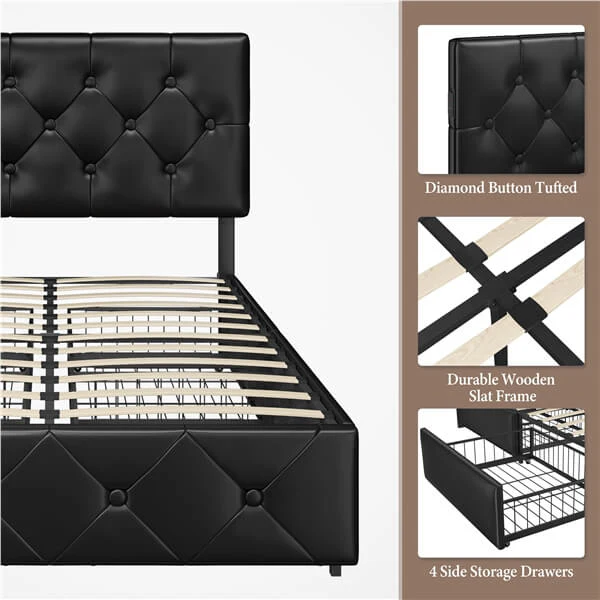 Yaheetech Upholstered Bed Frame with 2 USB Charging Stations - Image 8