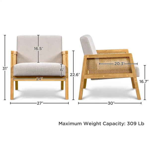 Yaheetech Rattan Armchair with Rattan Armrest and Wood Legs - Image 3