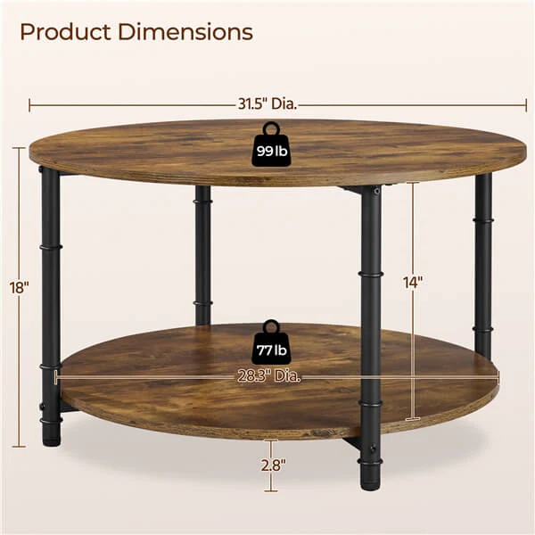 Yaheetech Round Coffee Table with Storage Shelf - Image 3