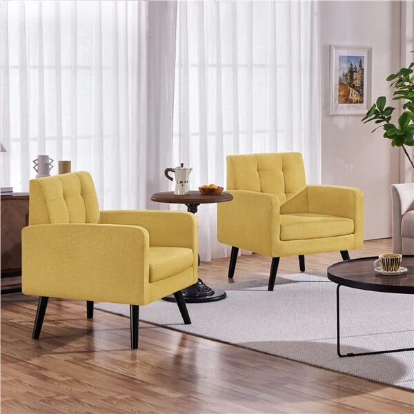 Yaheetech Set of 2 Mid Century Modern Fabric Arm Chair - Image 12