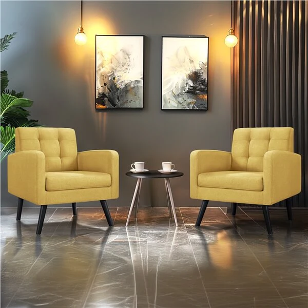 Yaheetech Set of 2 Mid Century Modern Fabric Arm Chair - Image 13