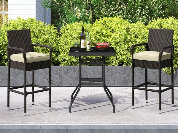 Yaheetech Set of 2 Outdoor PE Rattan Patio Bar Stools - Image 2