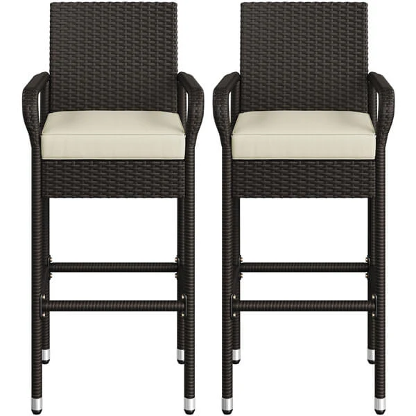 Yaheetech Set of 2 Outdoor PE Rattan Patio Bar Stools - Image 4
