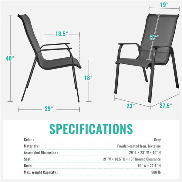 Yaheetech Set of 2 Patio Dining Chairs - Image 4