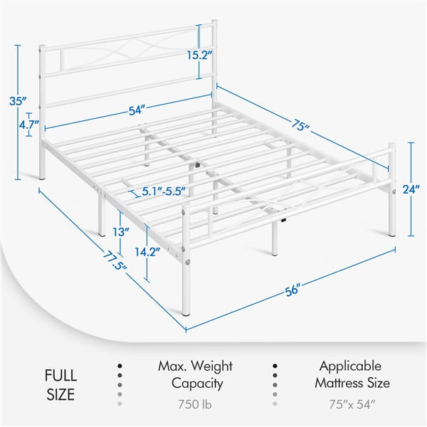 Yaheetech White Metal Bed with Headboard - Image 3