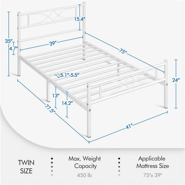 Yaheetech White Metal Bed with Headboard - Image 5