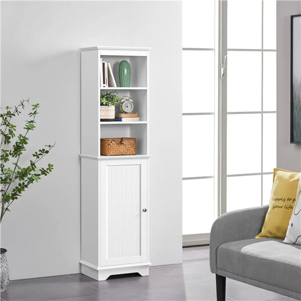 Yaheetech Tall Slim Storage Cabinet with 3 Shelves & Door