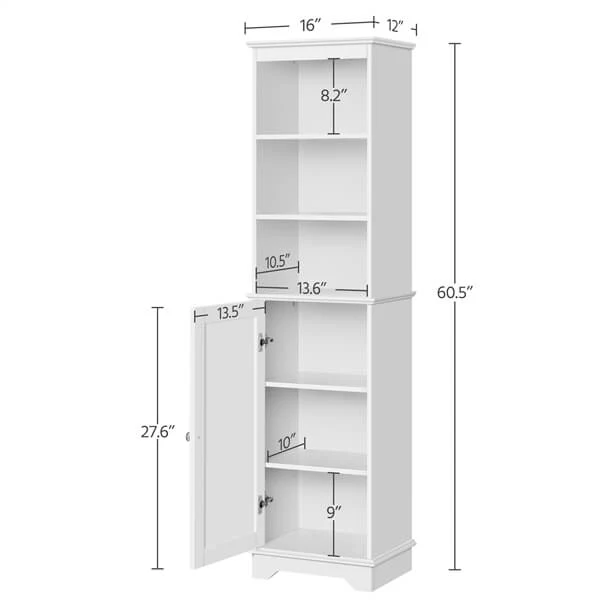 Yaheetech Tall Slim Storage Cabinet with 3 Shelves & Door - Image 3