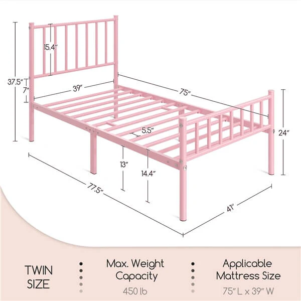 Yaheetech Twin Size Bed Frame Metal Platform Bed - Image 3