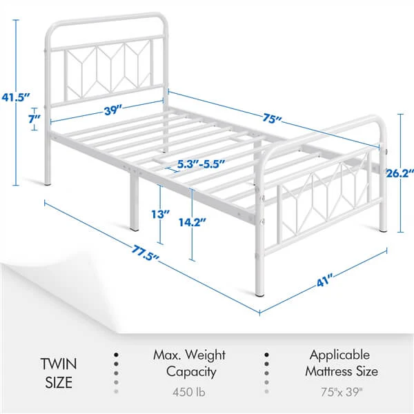 Yaheetech Vintage Metal Bed Frame with Diamond Pattern Headboard - Image 5